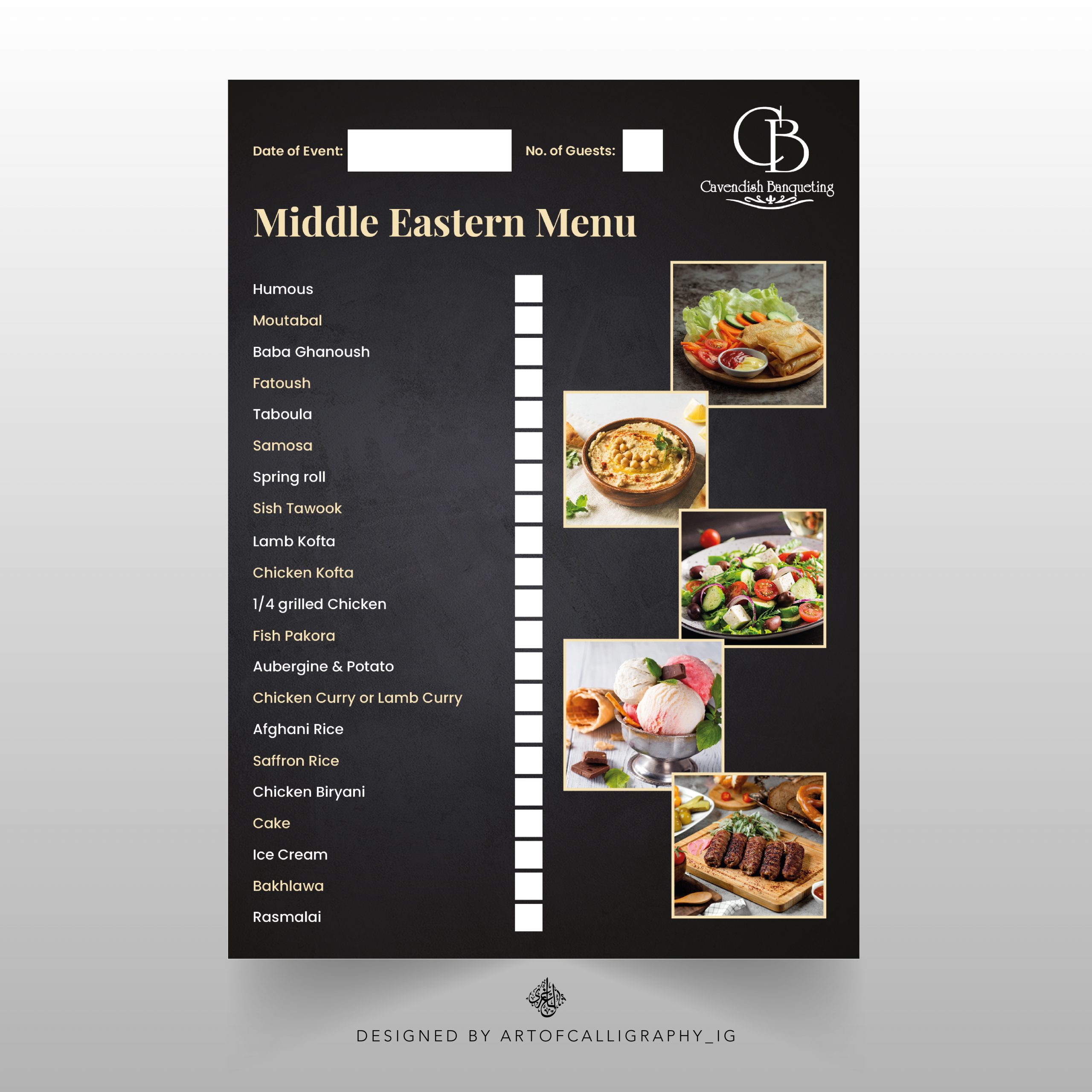Printed menu design mockup