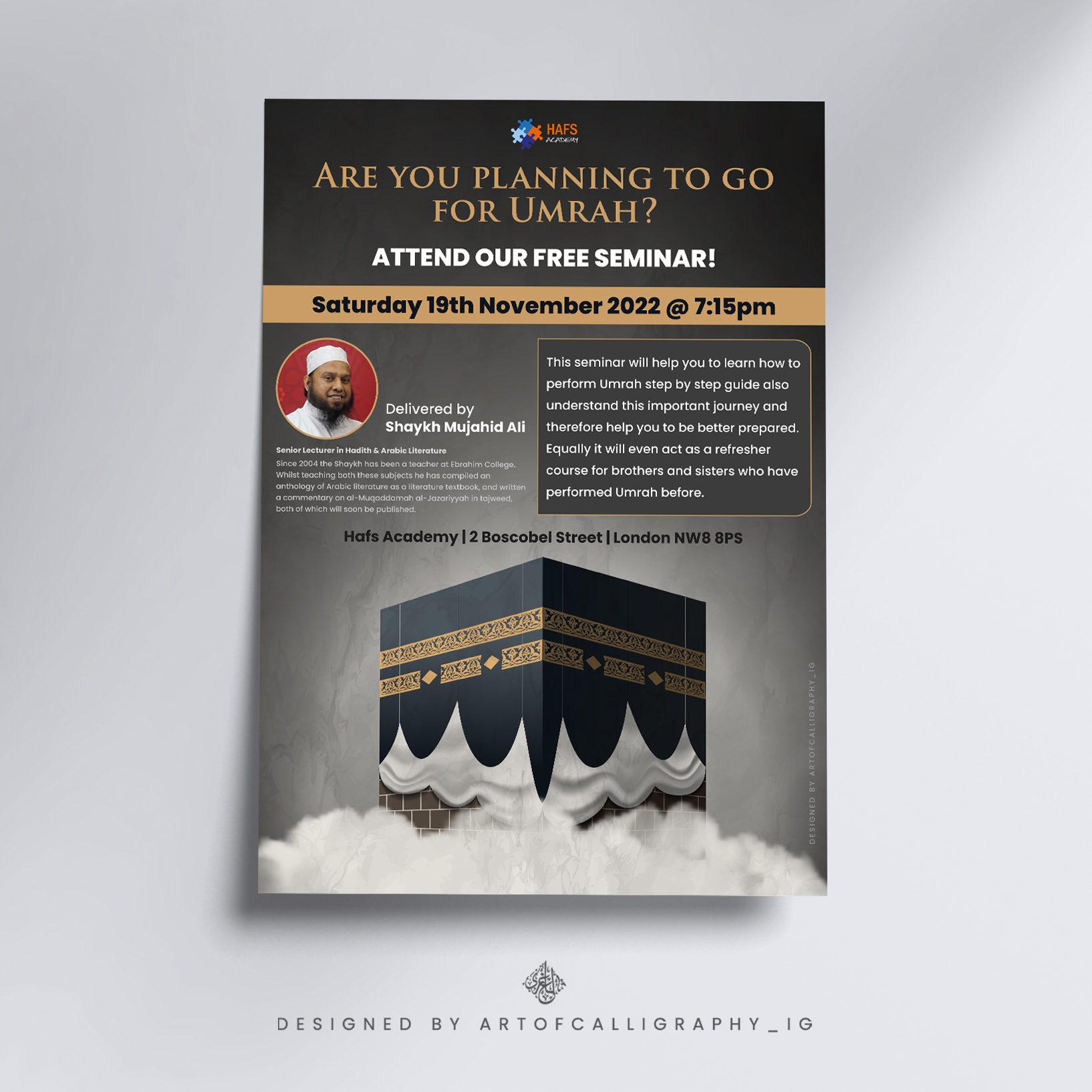 Umrah seminar promotional design mockup